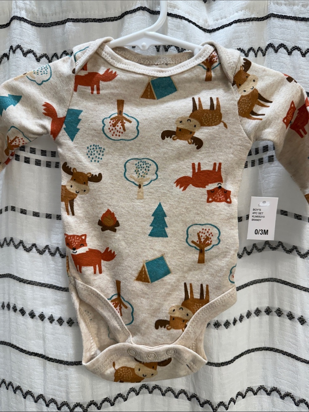Neutral Beige Forest Animal One-Piece Bodysuit for Babies (4-Piece Set)